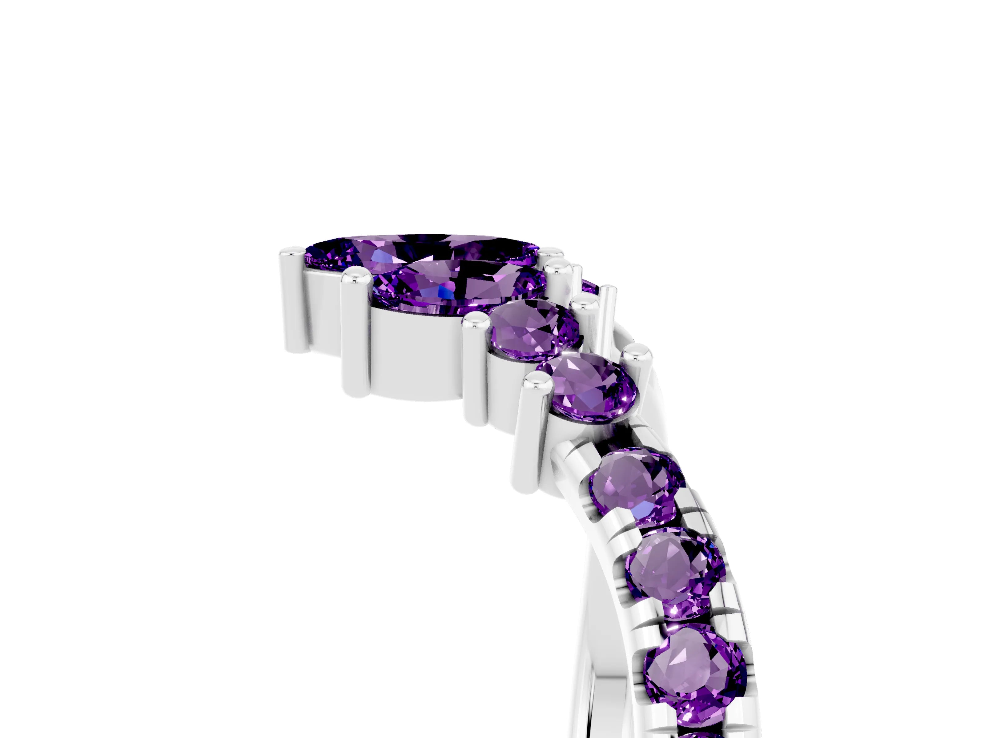 White gold Chevron Marquise and Round Amethyst Open Band with Prong Setting_11