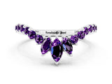 White gold Chevron Marquise and Round Amethyst Open Band with Prong Setting_6