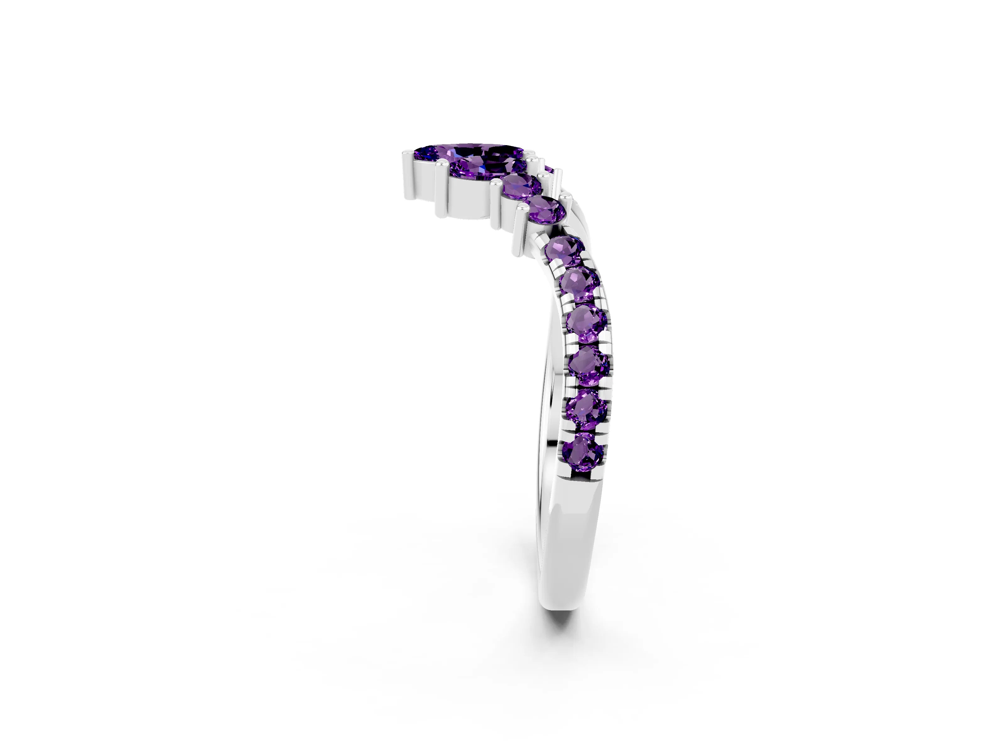 White gold Chevron Marquise and Round Amethyst Open Band with Prong Setting_8