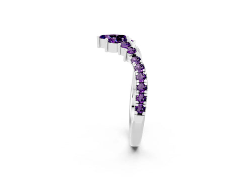 White gold Chevron Marquise and Round Amethyst Open Band with Prong Setting_8