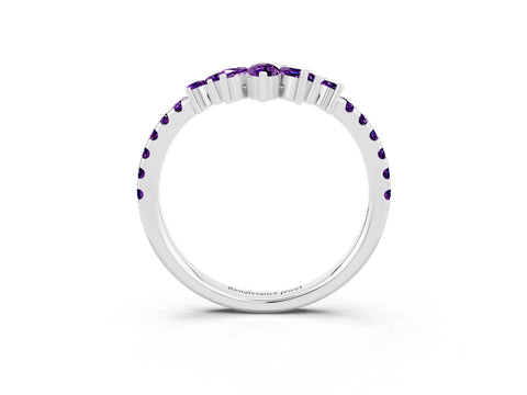 White gold Chevron Marquise and Round Amethyst Open Band with Prong Setting_9