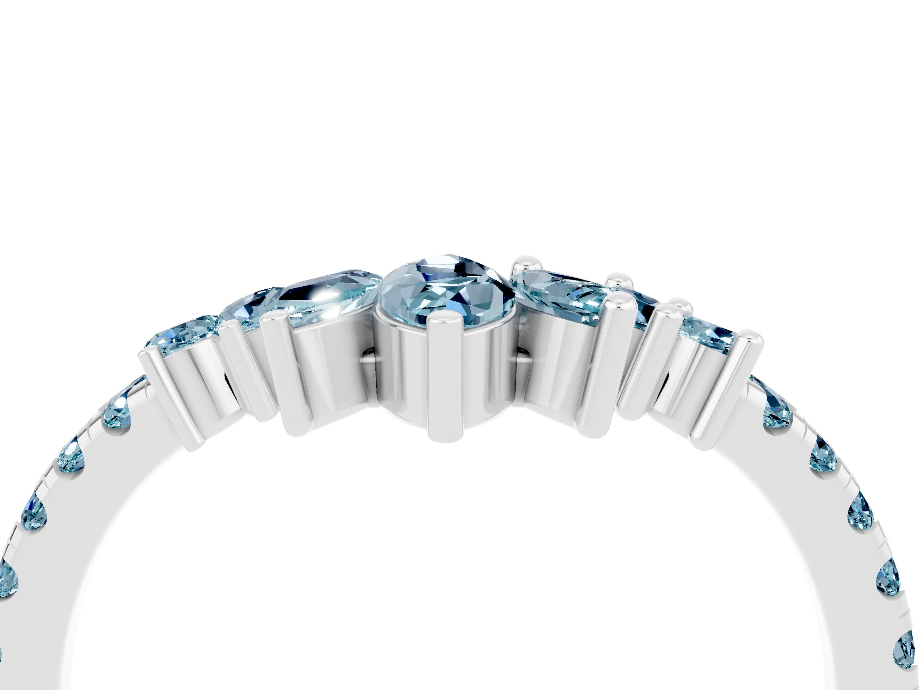 White gold Chevron Marquise and Round Aquamarine Open Band with Prong Setting_10