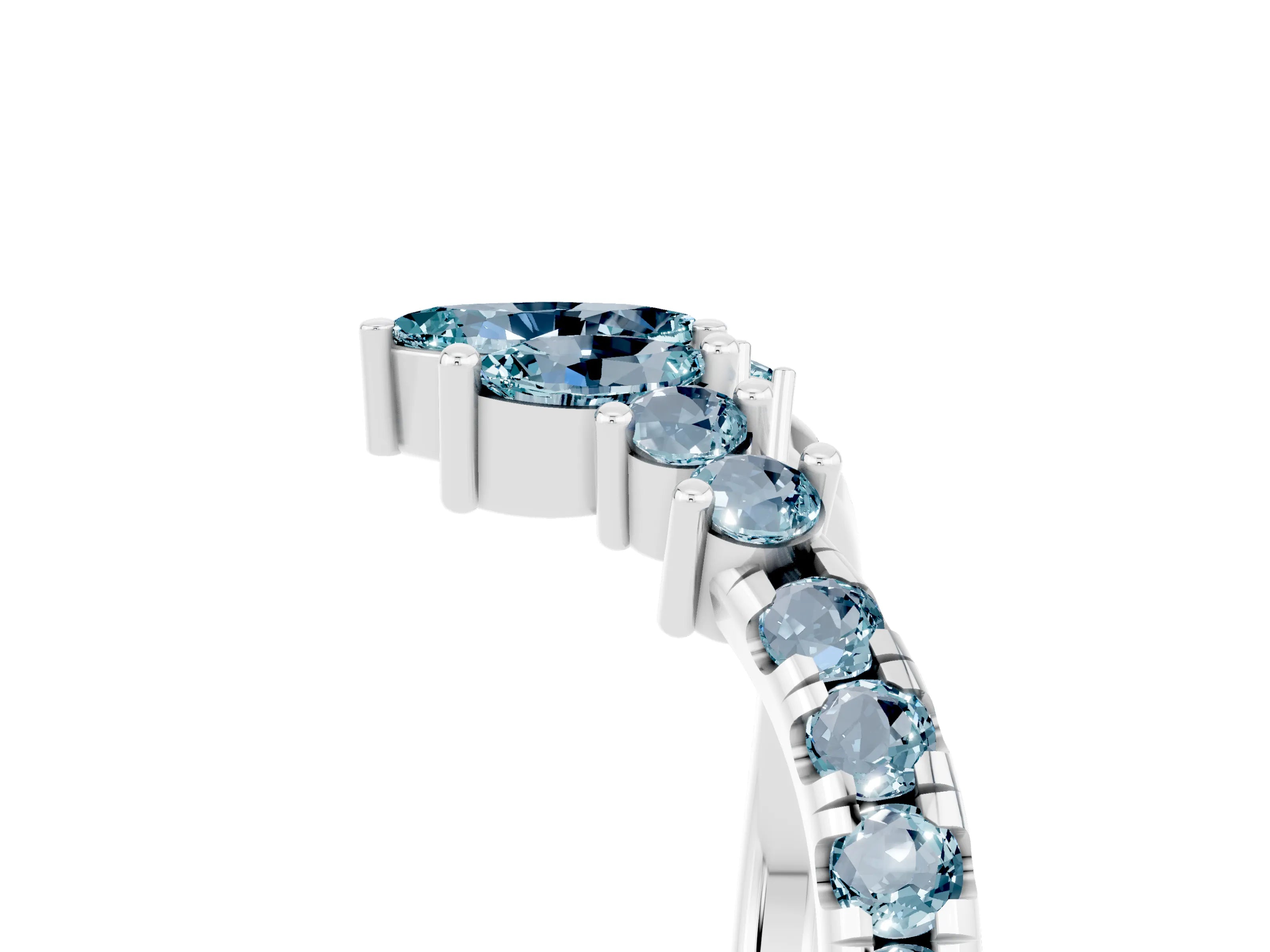 White gold Chevron Marquise and Round Aquamarine Open Band with Prong Setting_11