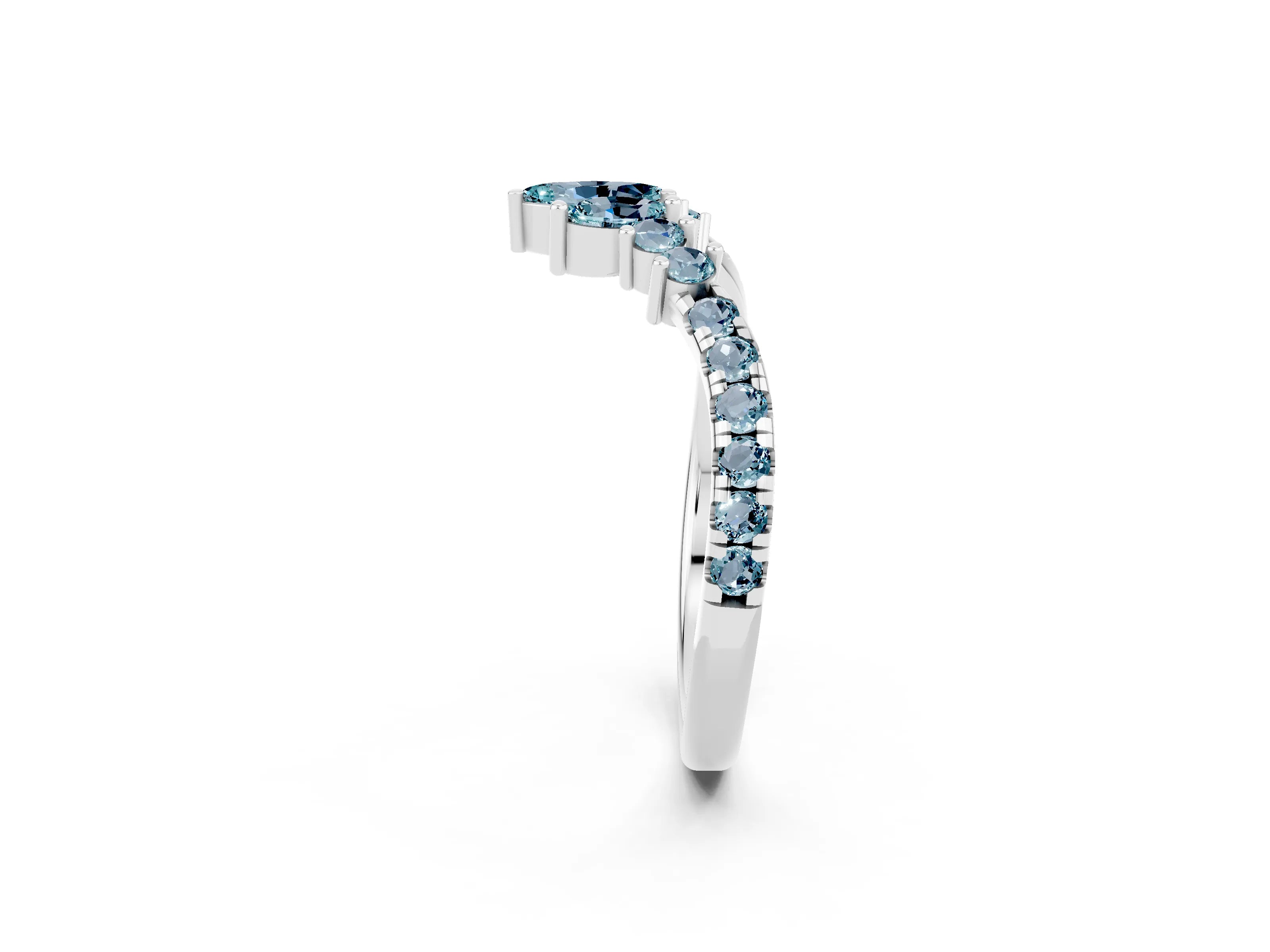 White gold Chevron Marquise and Round Aquamarine Open Band with Prong Setting_8