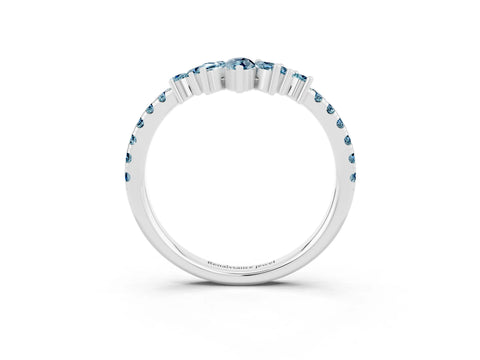White gold Chevron Marquise and Round Aquamarine Open Band with Prong Setting_9