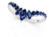10K White Gold Chevron Marquise and Round Blue Sapphire Open Band with Prong Setting