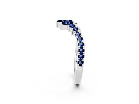 White gold Chevron Marquise and Round Blue Sapphire Open Band with Prong Setting_8