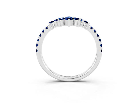 White gold Chevron Marquise and Round Blue Sapphire Open Band with Prong Setting_9