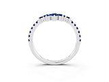 10K White Gold Chevron Marquise and Round Blue Sapphire Open Band with Prong Setting