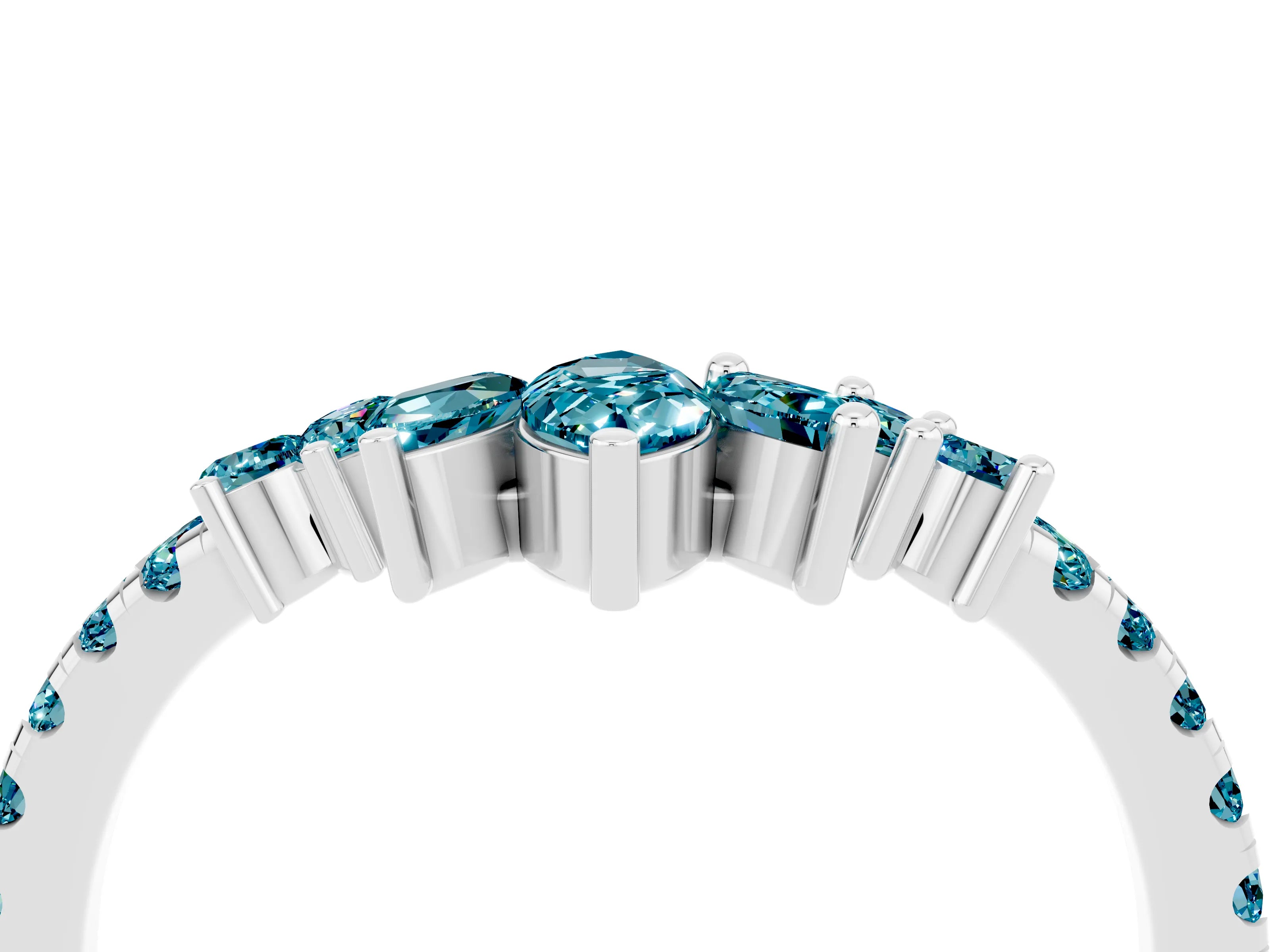 White gold Chevron Marquise and Round Blue Topaz Open Band with Prong Setting_10