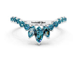 White gold Chevron Marquise and Round Blue Topaz Open Band with Prong Setting_6