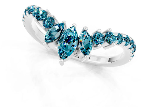White gold Chevron Marquise and Round Blue Topaz Open Band with Prong Setting_7