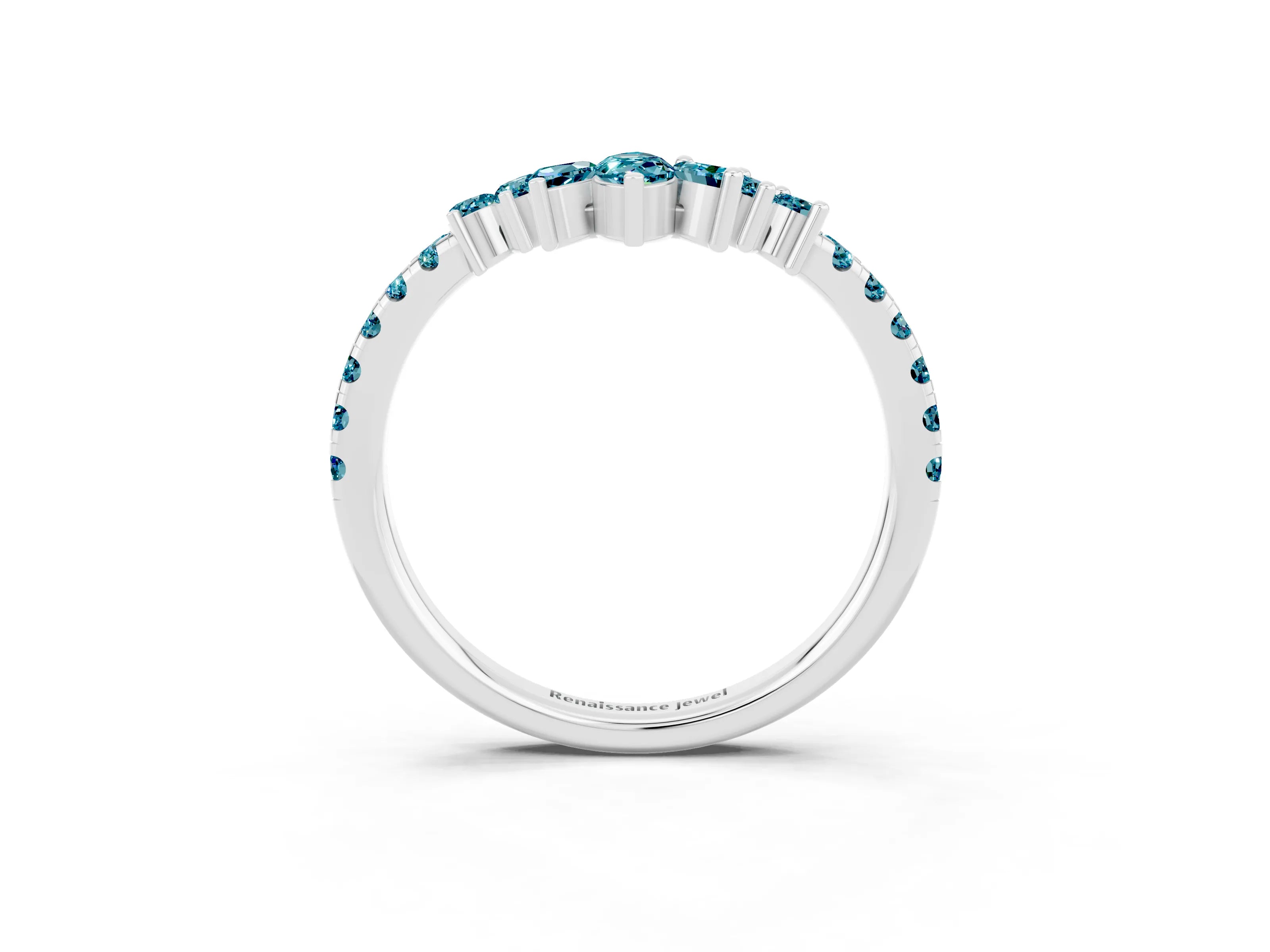 White gold Chevron Marquise and Round Blue Topaz Open Band with Prong Setting_9