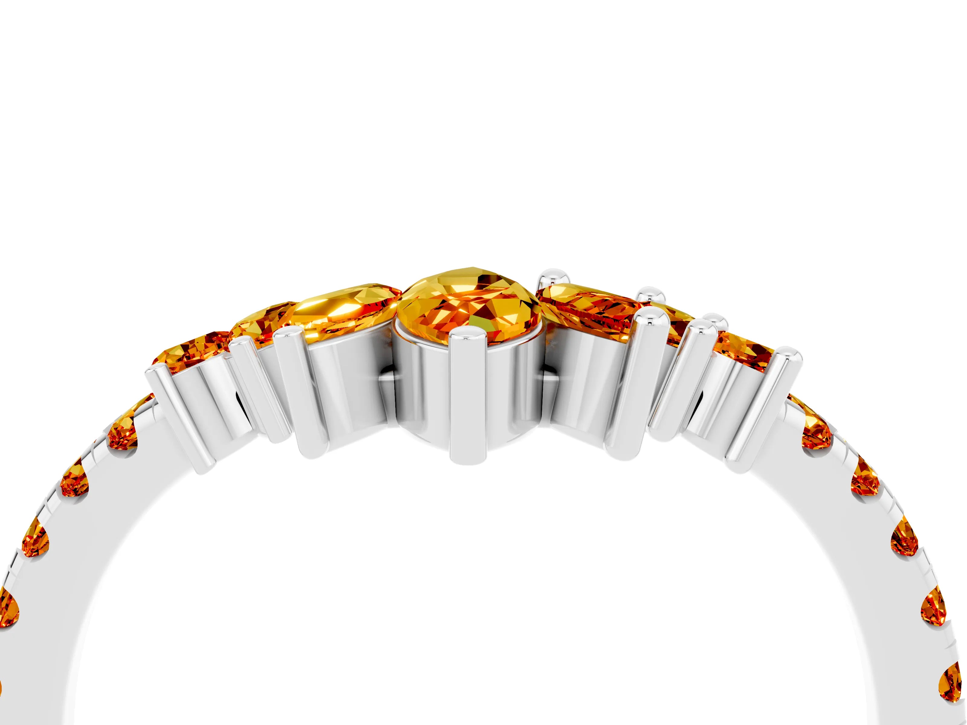 White gold Chevron Marquise and Round Citrine Open Band with Prong Setting_10