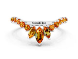 White gold Chevron Marquise and Round Citrine Open Band with Prong Setting_6
