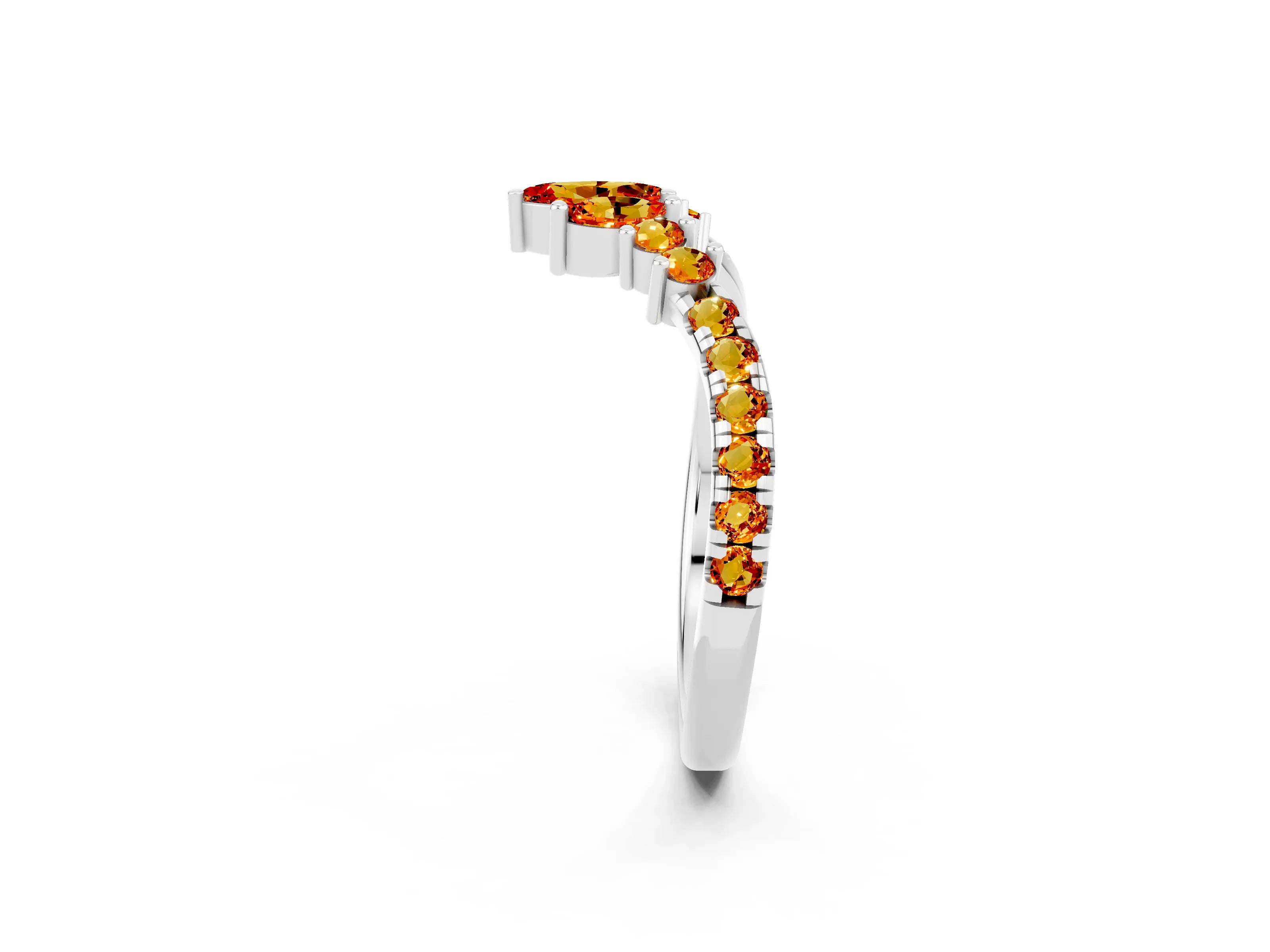 White gold Chevron Marquise and Round Citrine Open Band with Prong Setting_8