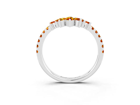 White gold Chevron Marquise and Round Citrine Open Band with Prong Setting_9