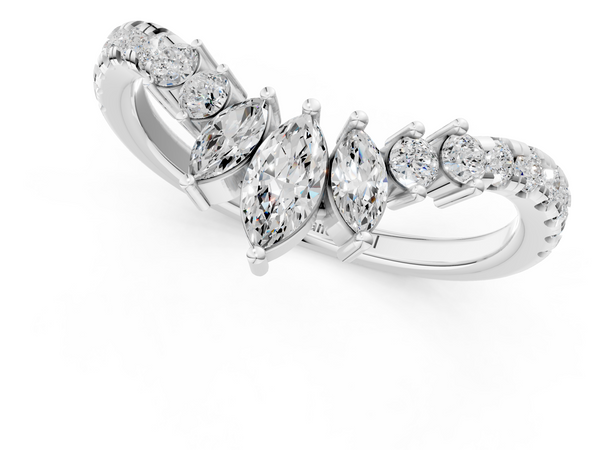 White gold Chevron Marquise and Round Diamond Open Band with Prong Setting
