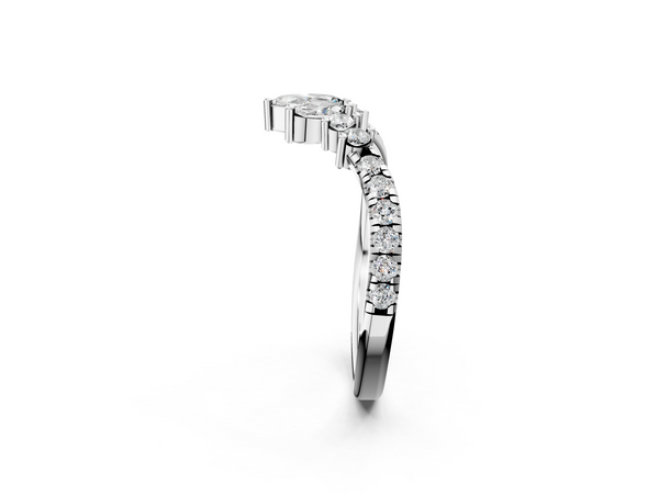 White gold Chevron Marquise and Round Diamond Open Band with Prong Setting