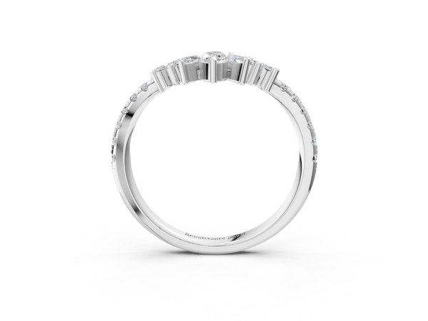 White gold Chevron Marquise and Round Diamond Open Band with Prong Setting