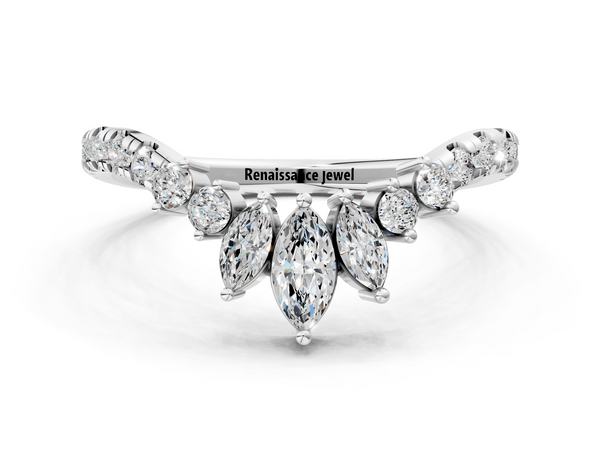 Platinum Chevron Marquise and Round Diamond Open Band with Prong Setting