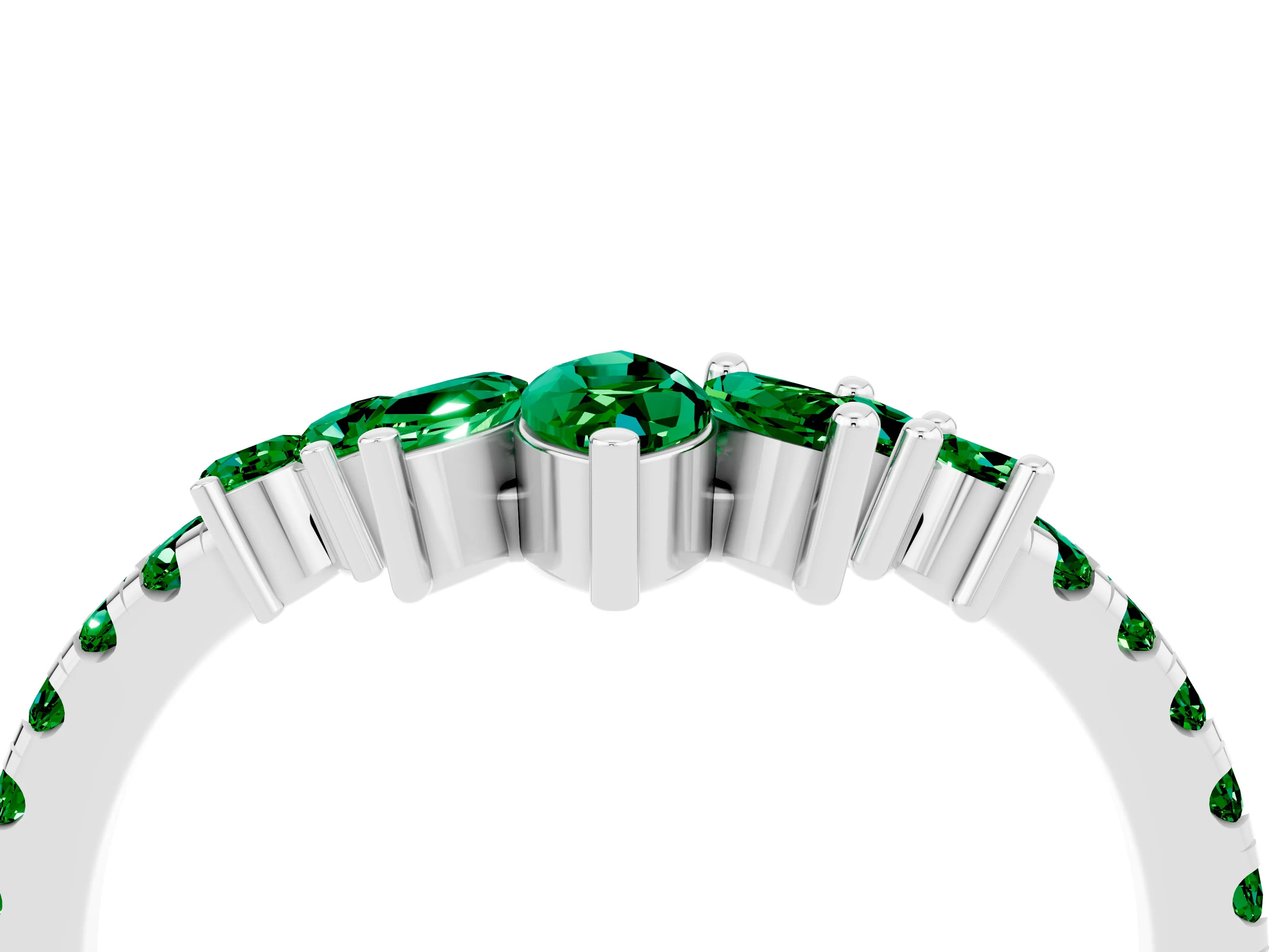 White gold Chevron Marquise and Round Emerald Open Band with Prong Setting_10