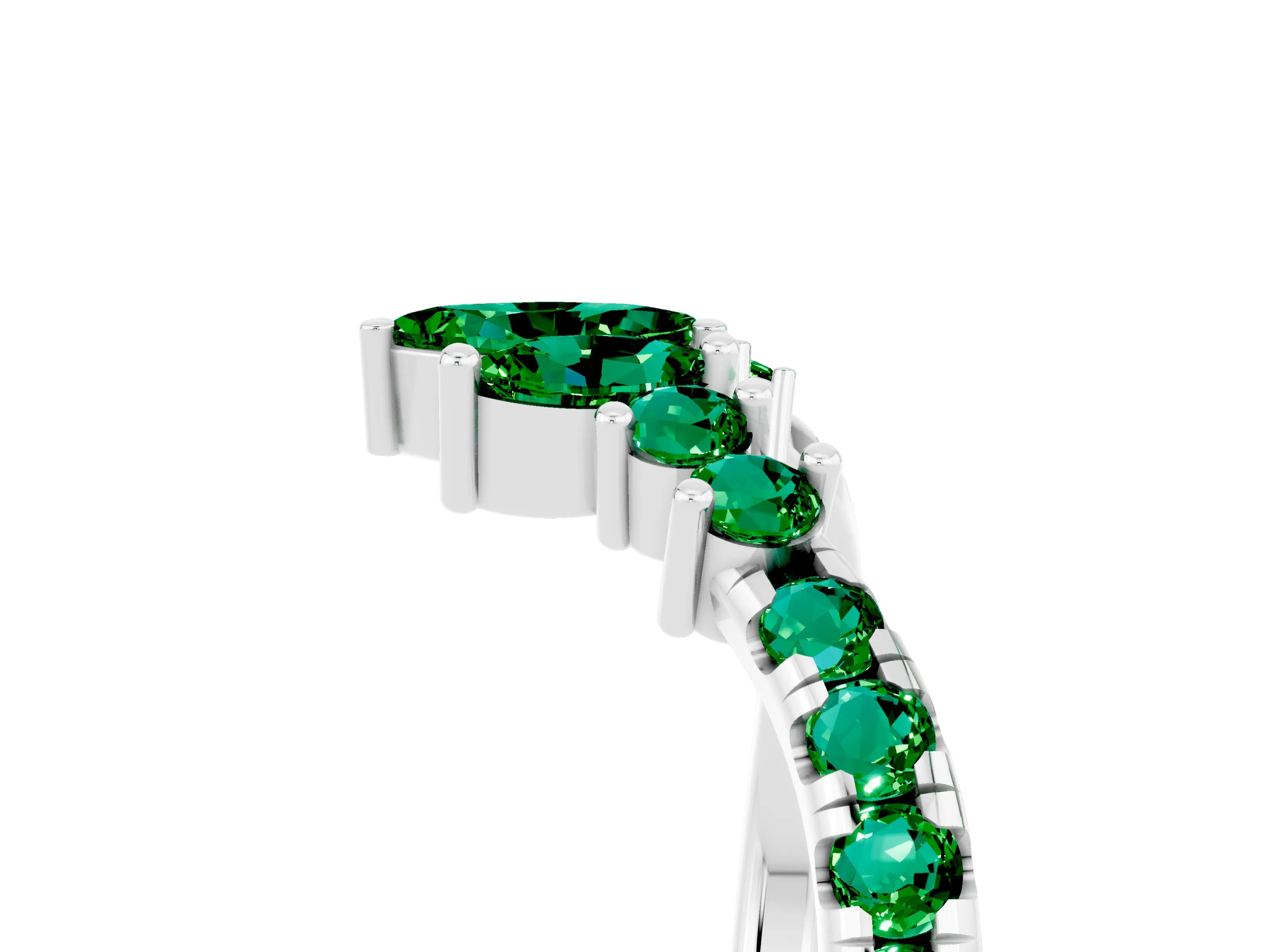 White gold Chevron Marquise and Round Emerald Open Band with Prong Setting_11
