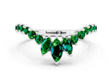 White gold Chevron Marquise and Round Emerald Open Band with Prong Setting_6