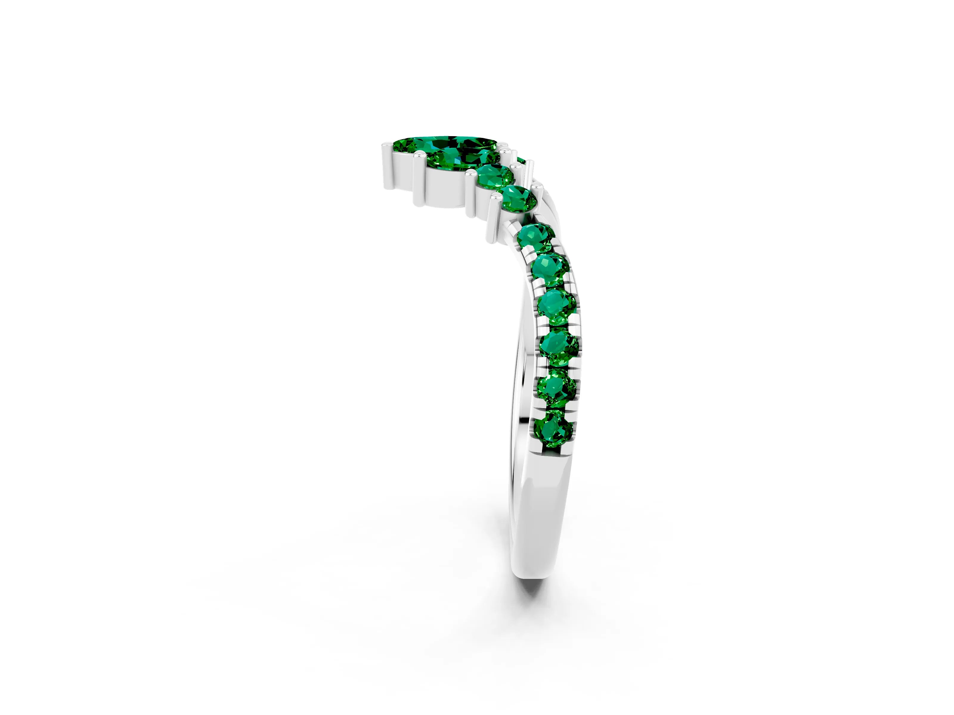 White gold Chevron Marquise and Round Emerald Open Band with Prong Setting_8