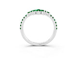 White gold Chevron Marquise and Round Emerald Open Band with Prong Setting_9