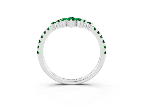 White gold Chevron Marquise and Round Emerald Open Band with Prong Setting_9