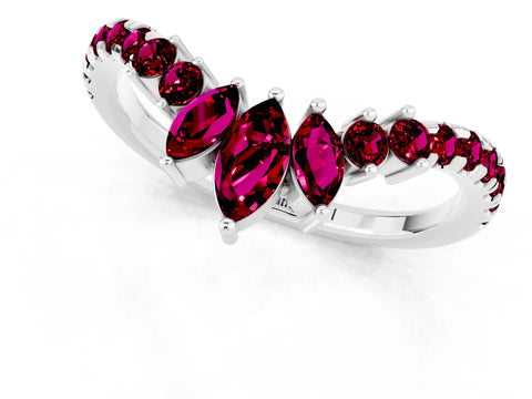 White gold Chevron Marquise and Round Garnet Open Band with Prong Setting_7