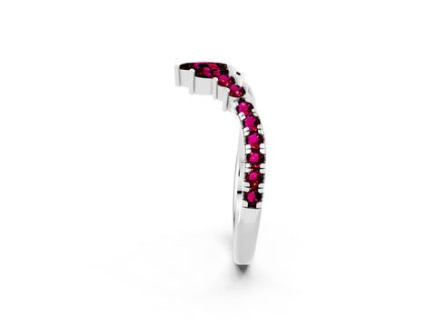 White gold Chevron Marquise and Round Garnet Open Band with Prong Setting_8