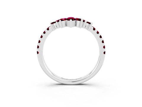 White gold Chevron Marquise and Round Garnet Open Band with Prong Setting_9