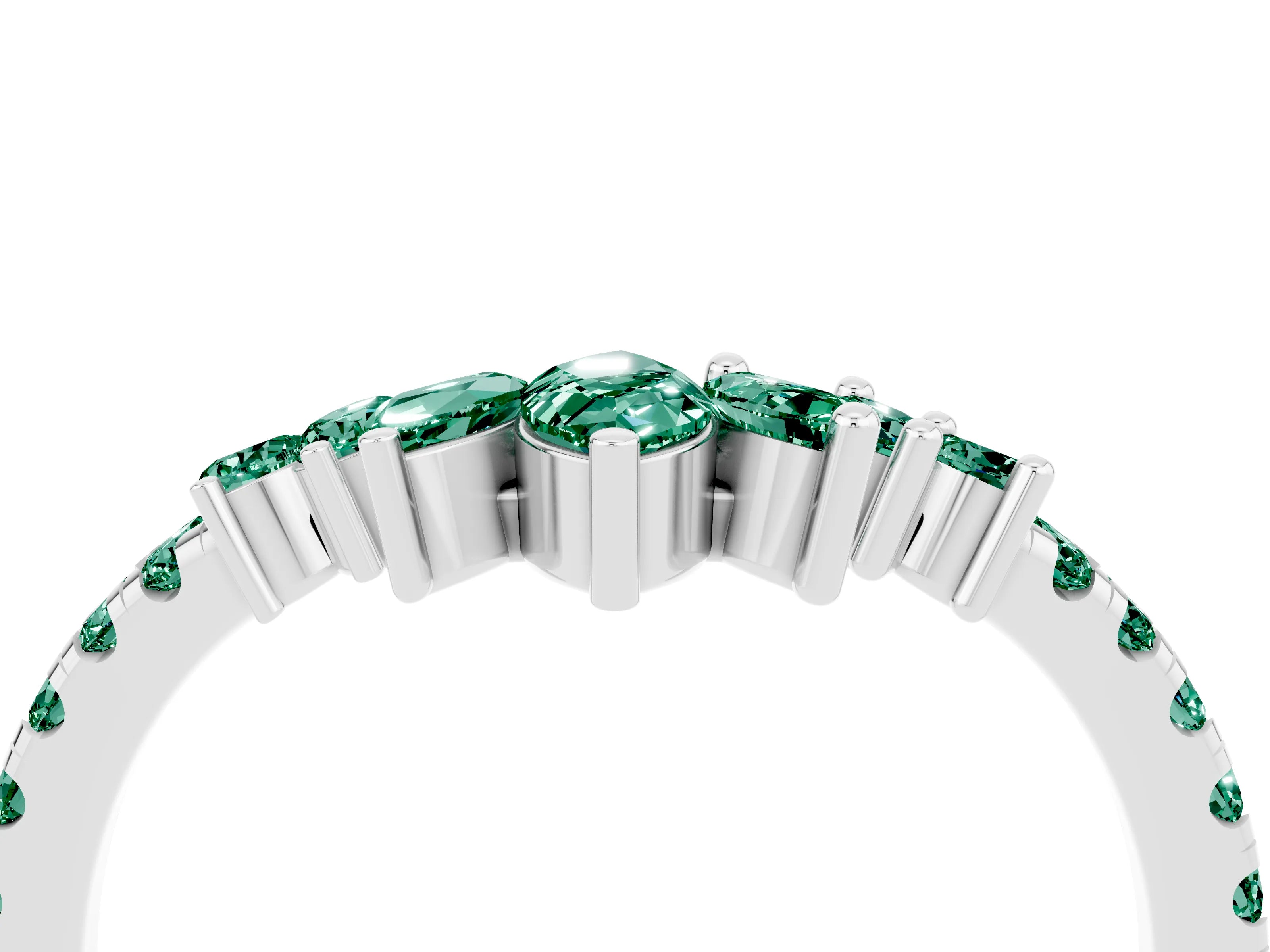 White gold Chevron Marquise and Round Green Sapphire Open Band with Prong Setting_10