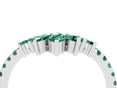 White gold Chevron Marquise and Round Green Sapphire Open Band with Prong Setting_10