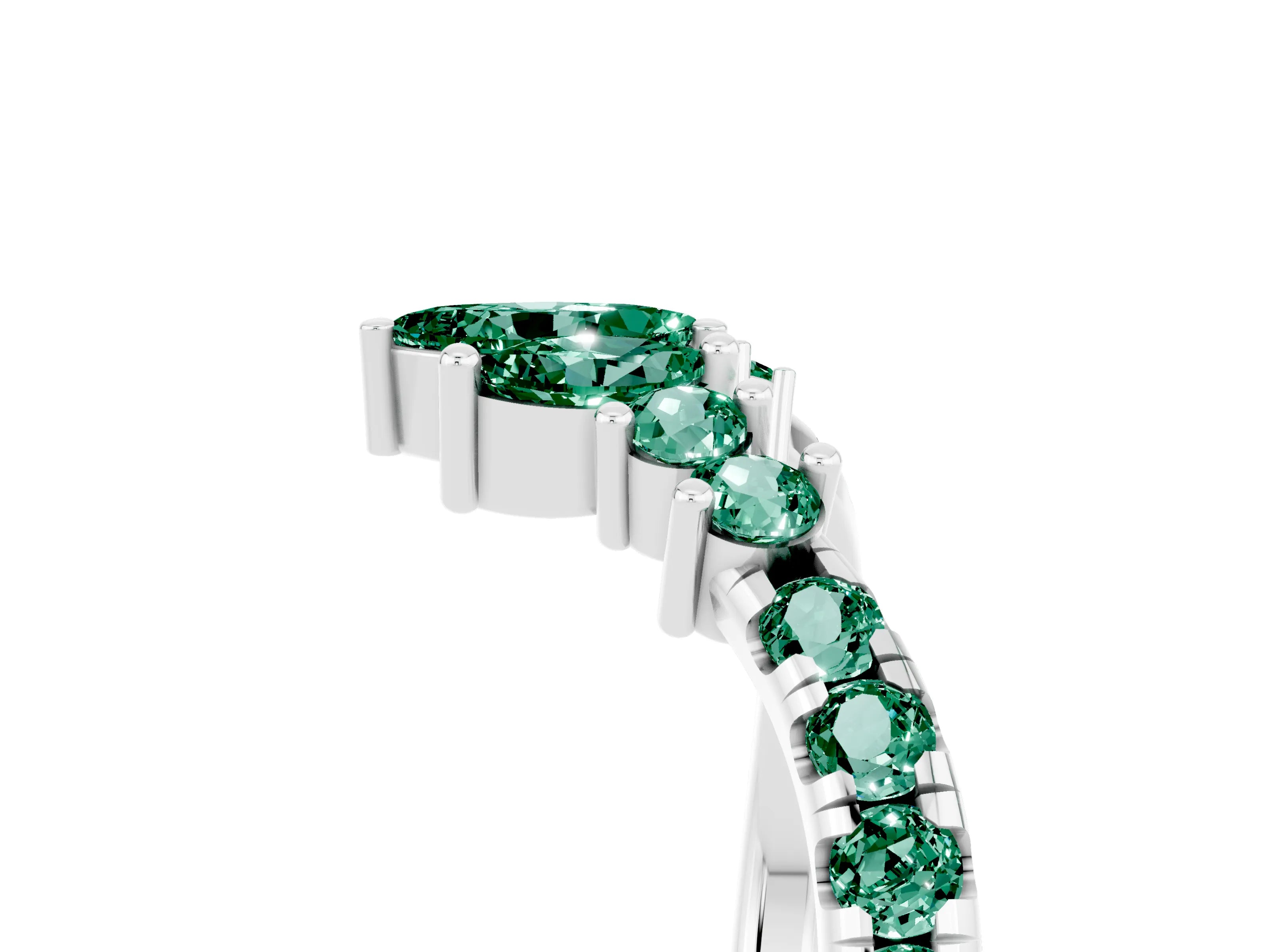 White gold Chevron Marquise and Round Green Sapphire Open Band with Prong Setting_11