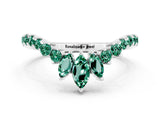 White gold Chevron Marquise and Round Green Sapphire Open Band with Prong Setting_6