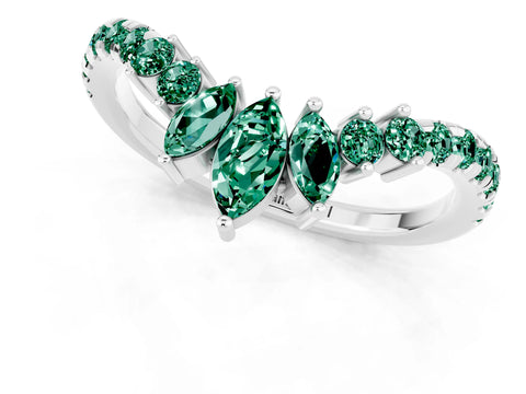 White gold Chevron Marquise and Round Green Sapphire Open Band with Prong Setting_7