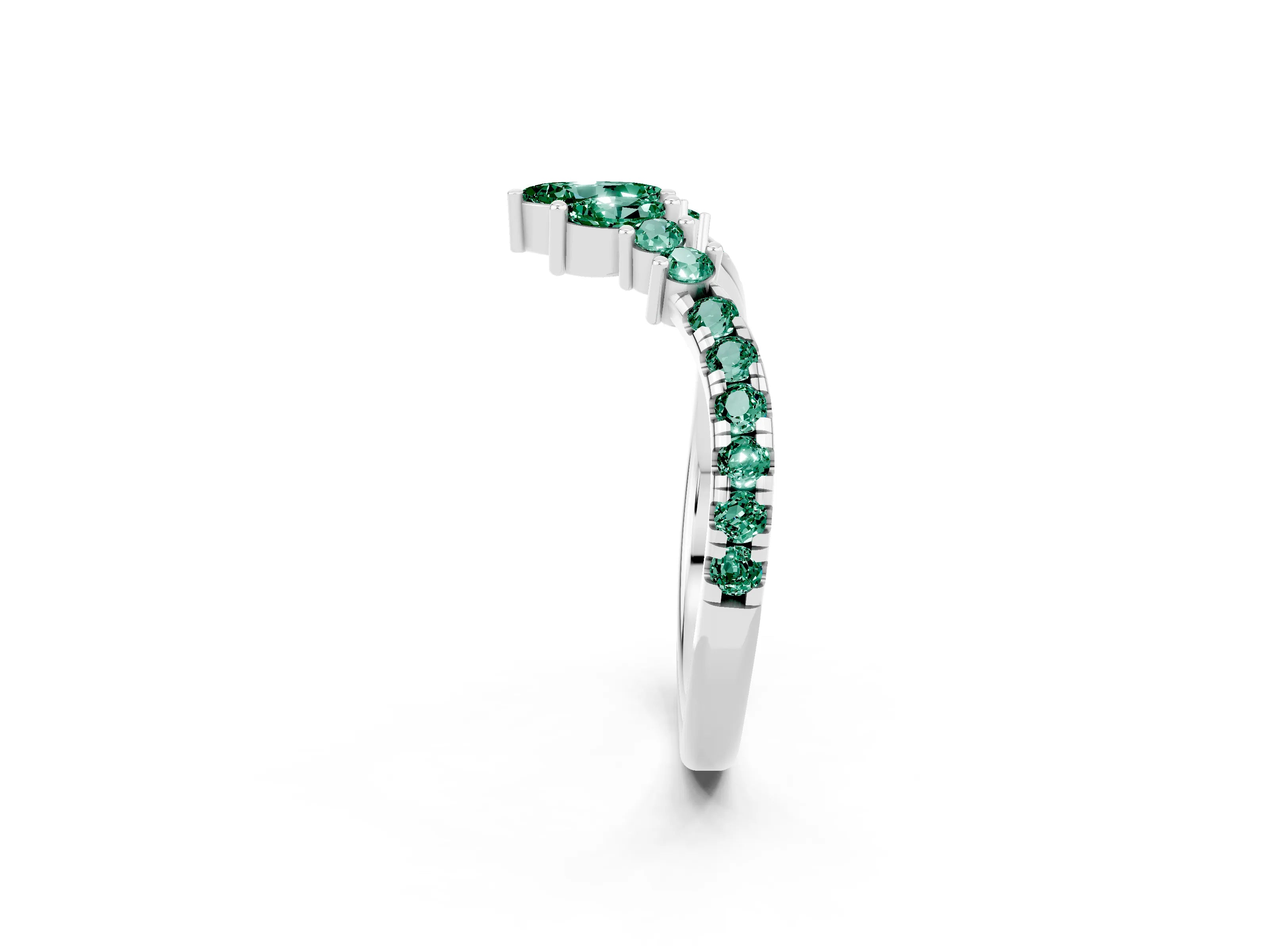 White gold Chevron Marquise and Round Green Sapphire Open Band with Prong Setting_8