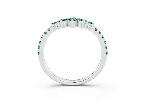 White gold Chevron Marquise and Round Green Sapphire Open Band with Prong Setting_9