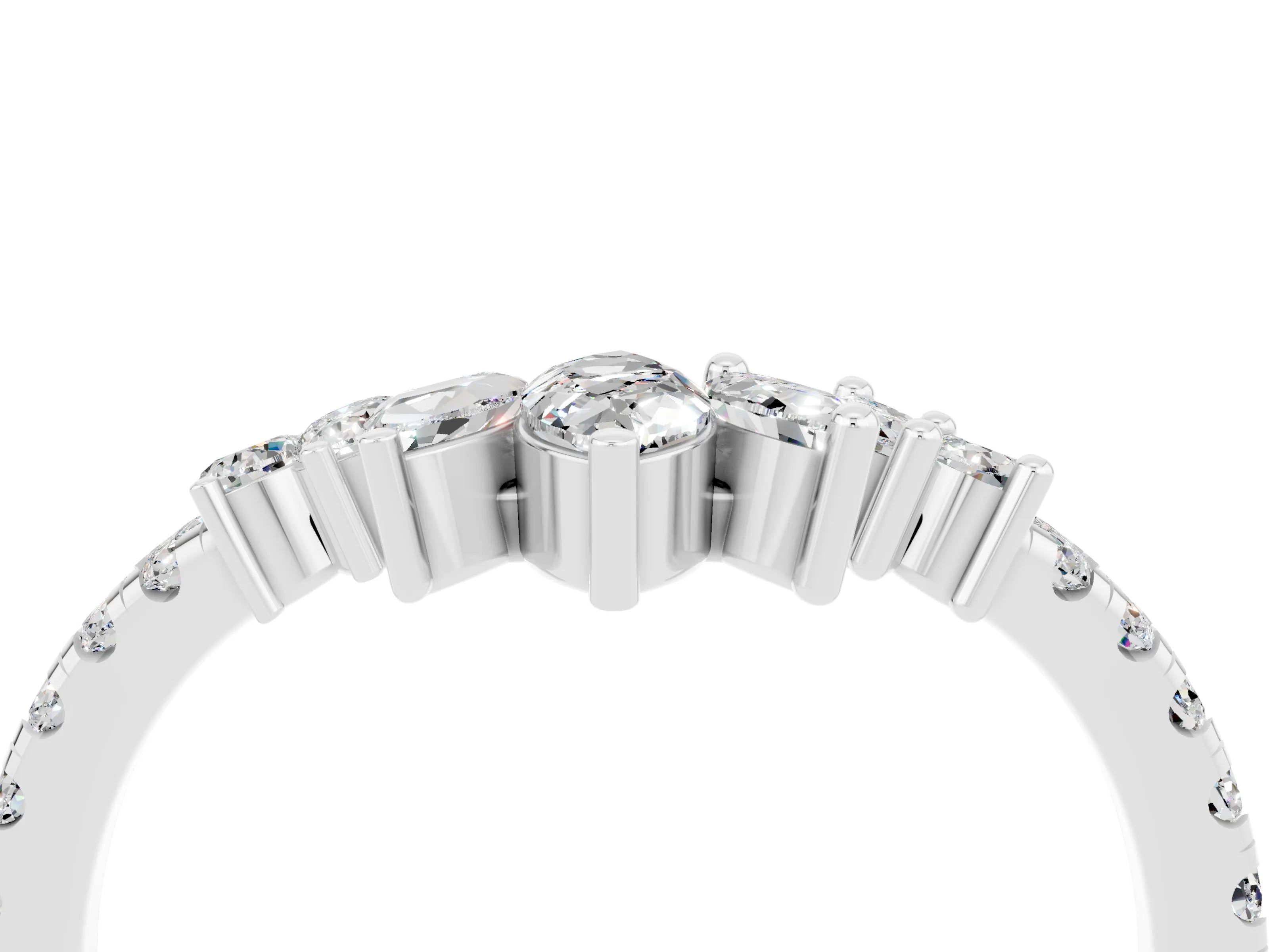White gold Chevron Marquise and Round Moissanite Open Band with Prong Setting_10