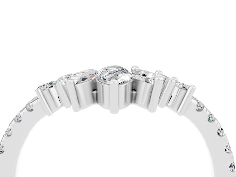 White gold Chevron Marquise and Round Moissanite Open Band with Prong Setting_10