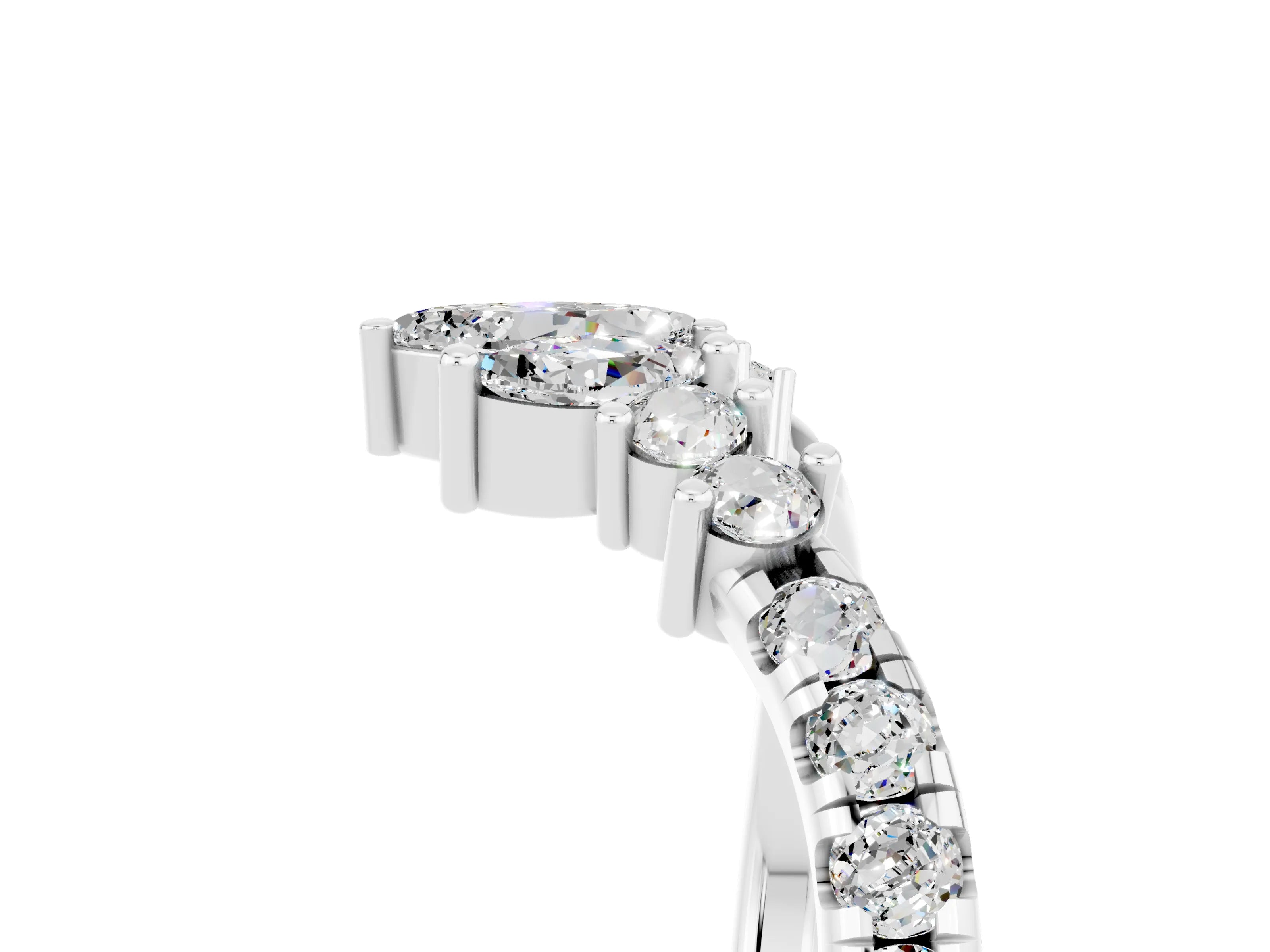 White gold Chevron Marquise and Round Moissanite Open Band with Prong Setting_11