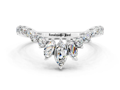 White gold Chevron Marquise and Round Moissanite Open Band with Prong Setting_6