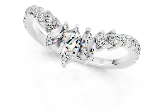 White gold Chevron Marquise and Round Moissanite Open Band with Prong Setting_7