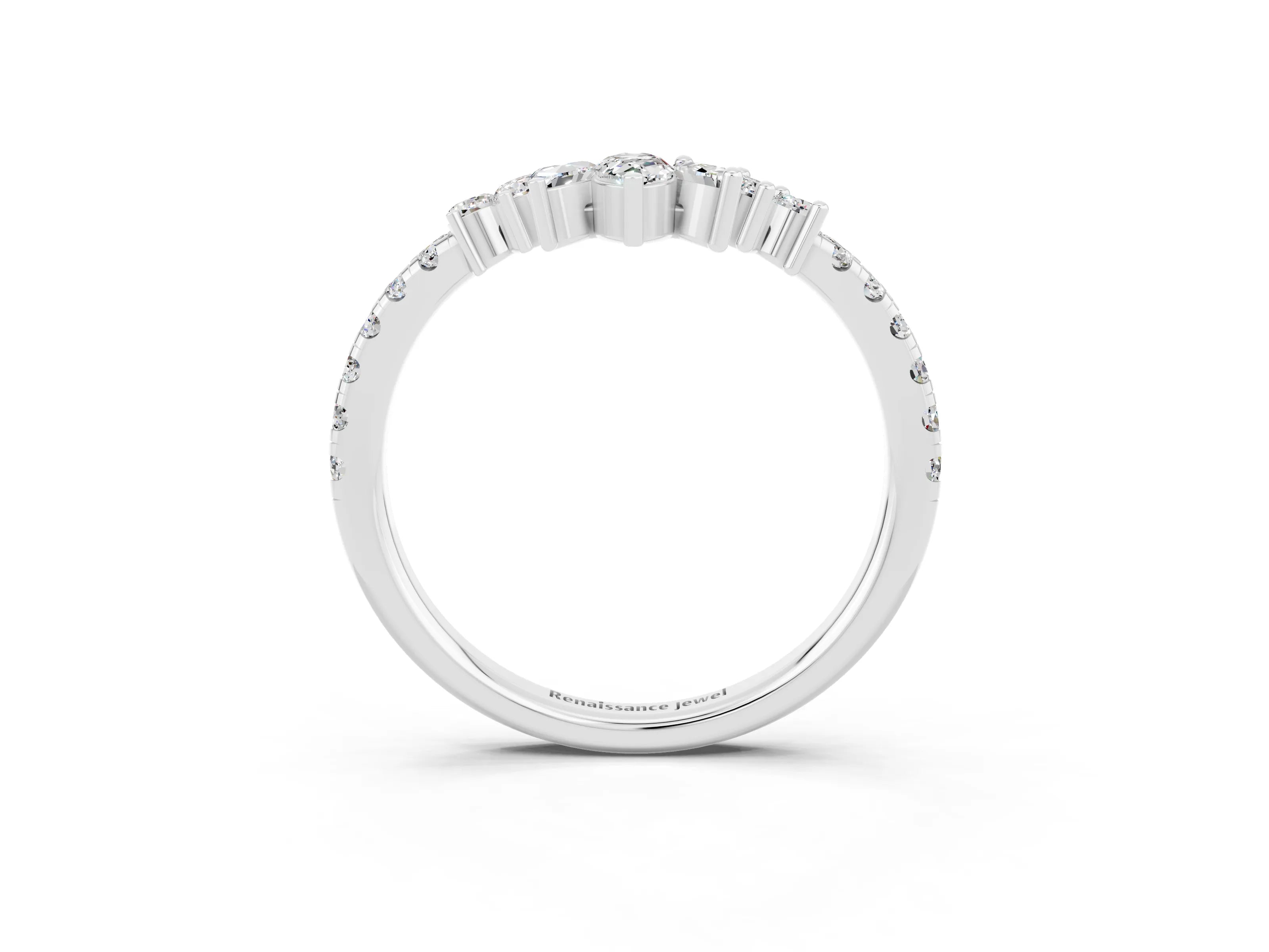 White gold Chevron Marquise and Round Moissanite Open Band with Prong Setting_9
