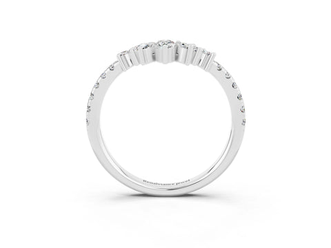 White gold Chevron Marquise and Round Moissanite Open Band with Prong Setting_9