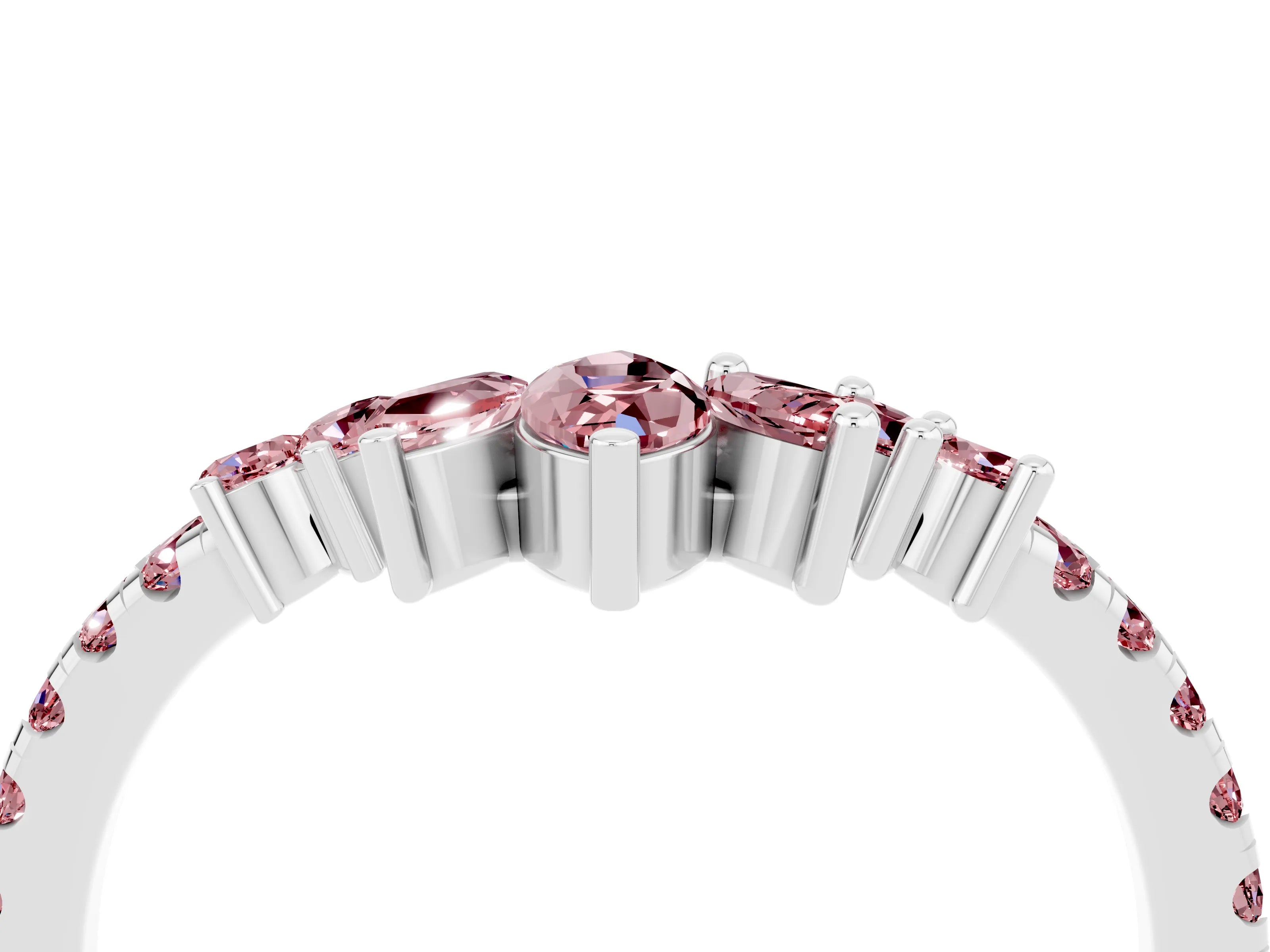 White gold Chevron Marquise and Round Morganite Open Band with Prong Setting_10