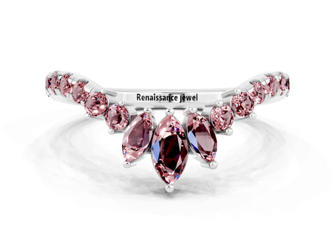 White gold Chevron Marquise and Round Morganite Open Band with Prong Setting_6